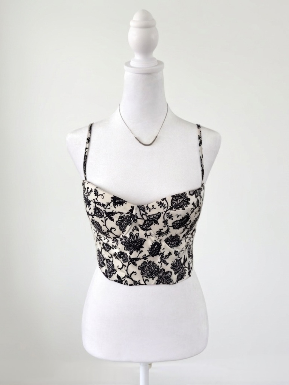 Soly Hux Cream Black Floral Bustier Corset-Style Crop Top